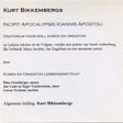 Kurt Bikkembergs - Incipit Apocalypsis Ioannis Apostoli