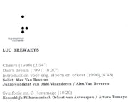 Luc Brewaeys, Alex Van Beveren, Filharmonie Van Antwerpen, Juniorenorkest van J&M Vlaanderen, Arturo Tomay - Luc Brewaeys - Orkestwerken (CDR onuitgegeven demo scan)